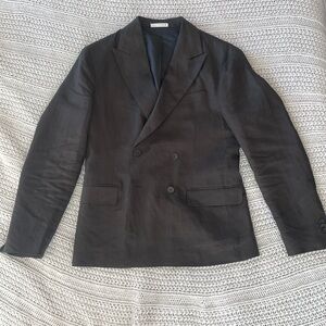 Zara Olive Double-Breasted Linen Suit